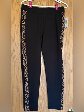 Michael Kors Women's Black Stretch Cheetah Stripe Leggings Size Medium NWT